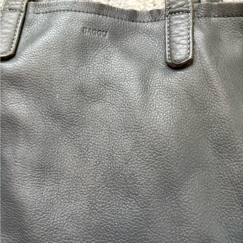 Rare Baggu Distressed Raw Milled Leather Tote, Slate Grey - Picture 3 of 13